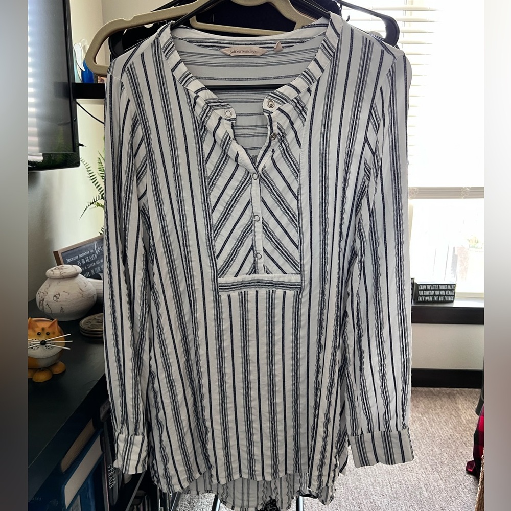 Soft Surroundings Navy and White Striped Top
